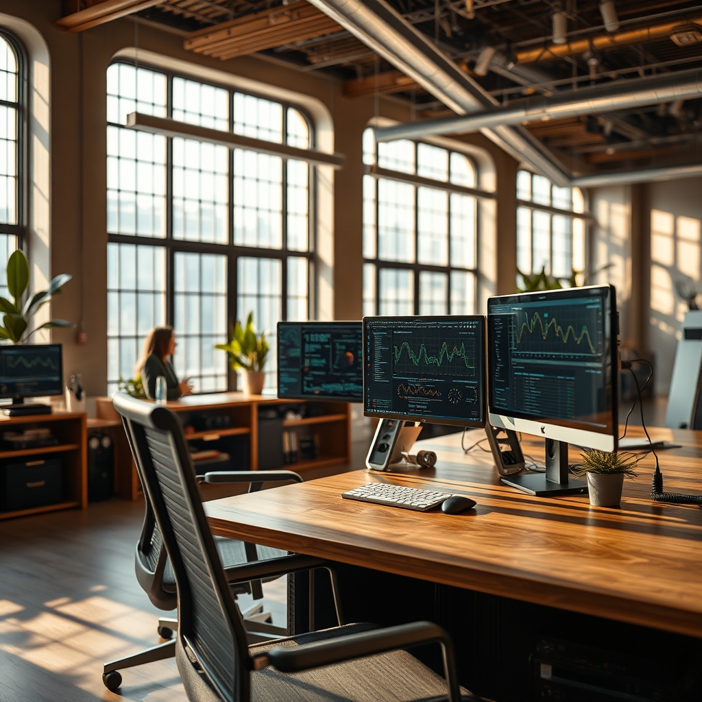 Вид сверху на рабочий стол с графиками роста и распечатанными аналитическими отчётами